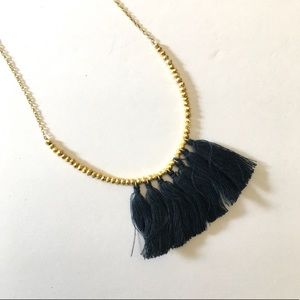Boho Mini Tassel Necklace - Navy & Gold
